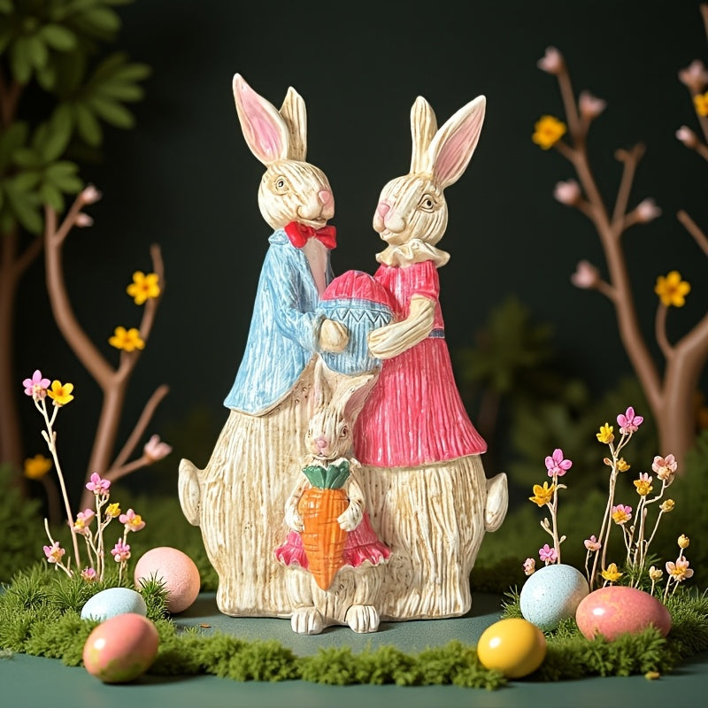 🐰 Easter Bunny Family Figurines – Rustic Resin Spring Decor 🥕✨