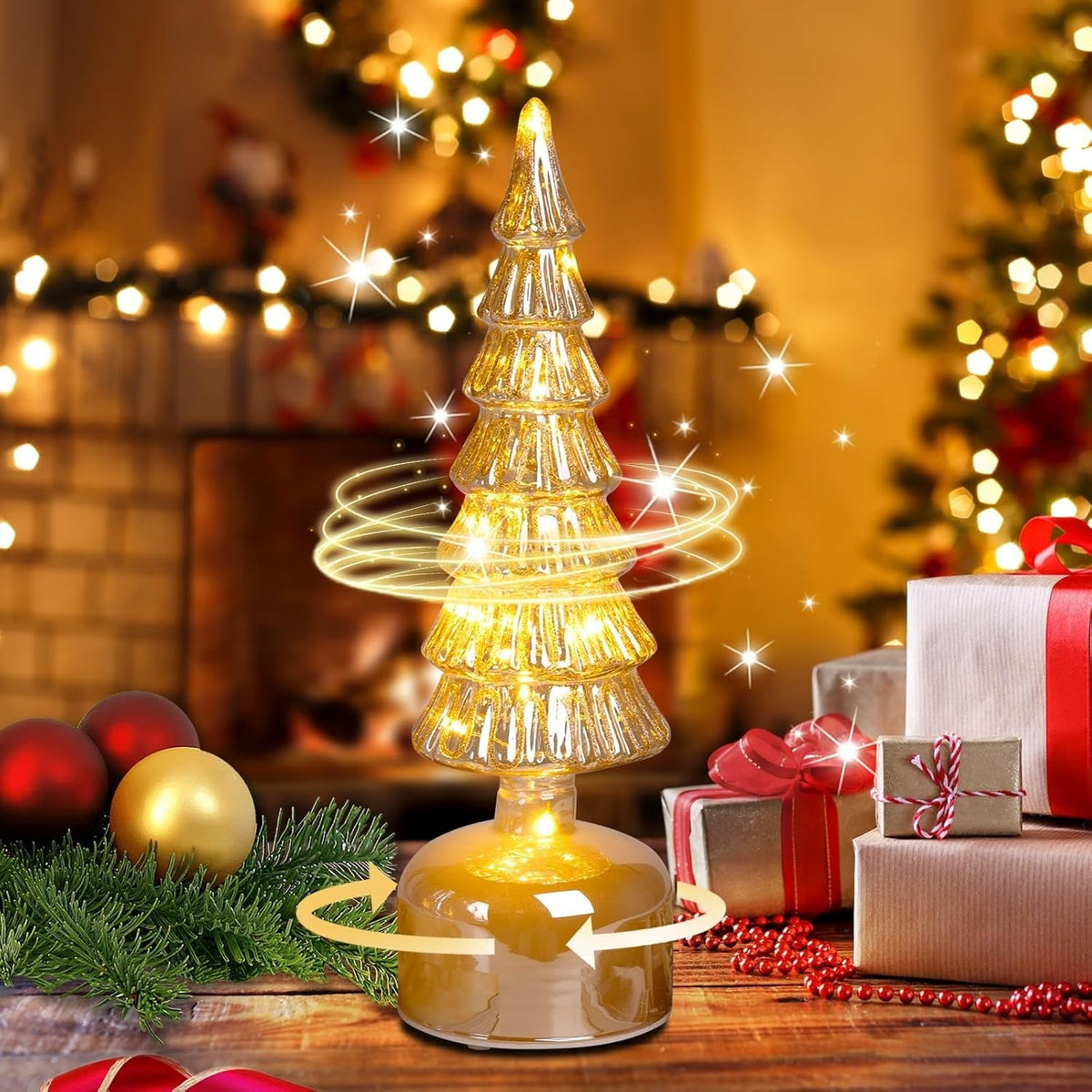 🎄Christmas On Sale🔥Rotating Mercury Glass Christmas Tree Decoration