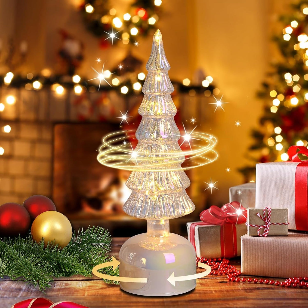 🎄Christmas On Sale🔥Rotating Mercury Glass Christmas Tree Decoration