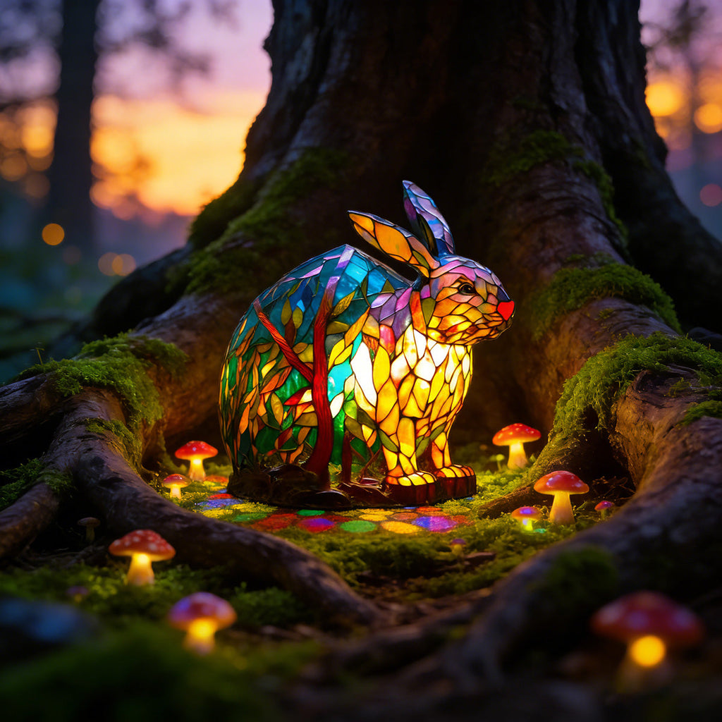 Tiffany Stained Glass Style Forest Bunny Lamp