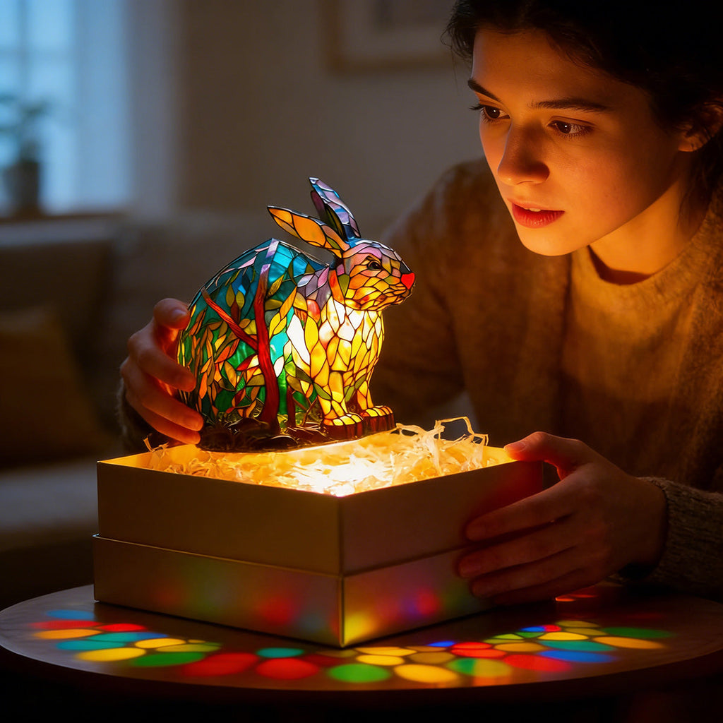 Tiffany Stained Glass Style Forest Bunny Lamp