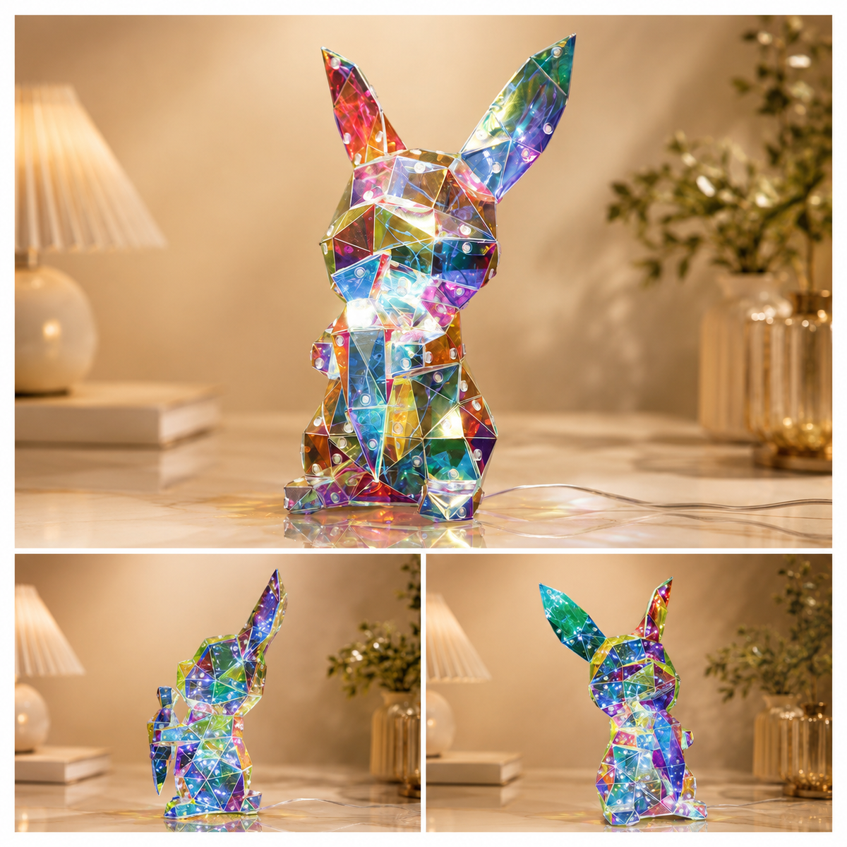 Colorful Fantasy Bunny LED Light Ornament – Iridescent Long-Ear Rabbit Decorative Lamp
